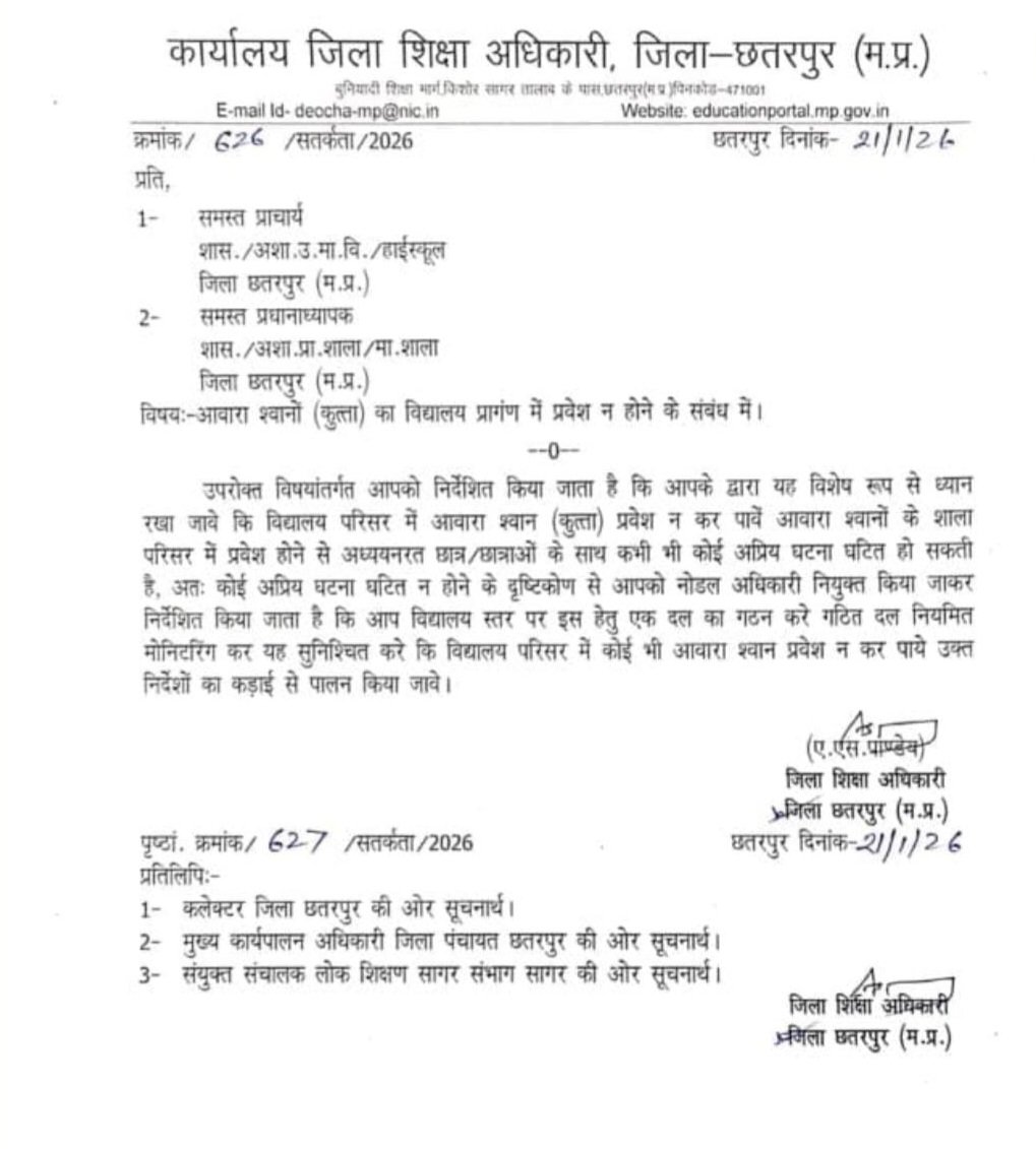 छतरपुर के स्कूलों में आवारा कुत्तों को लेकर सुरक्षा निर्देश