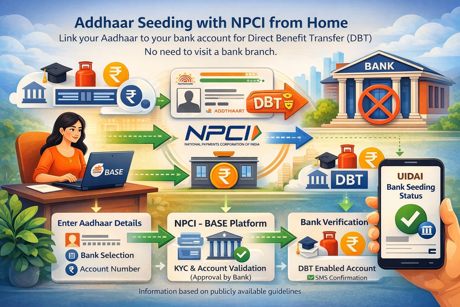 NPCI BASE प्लेटफॉर्म के माध्यम से आधार को बैंक खाते से लिंक करने की प्रक्रिया