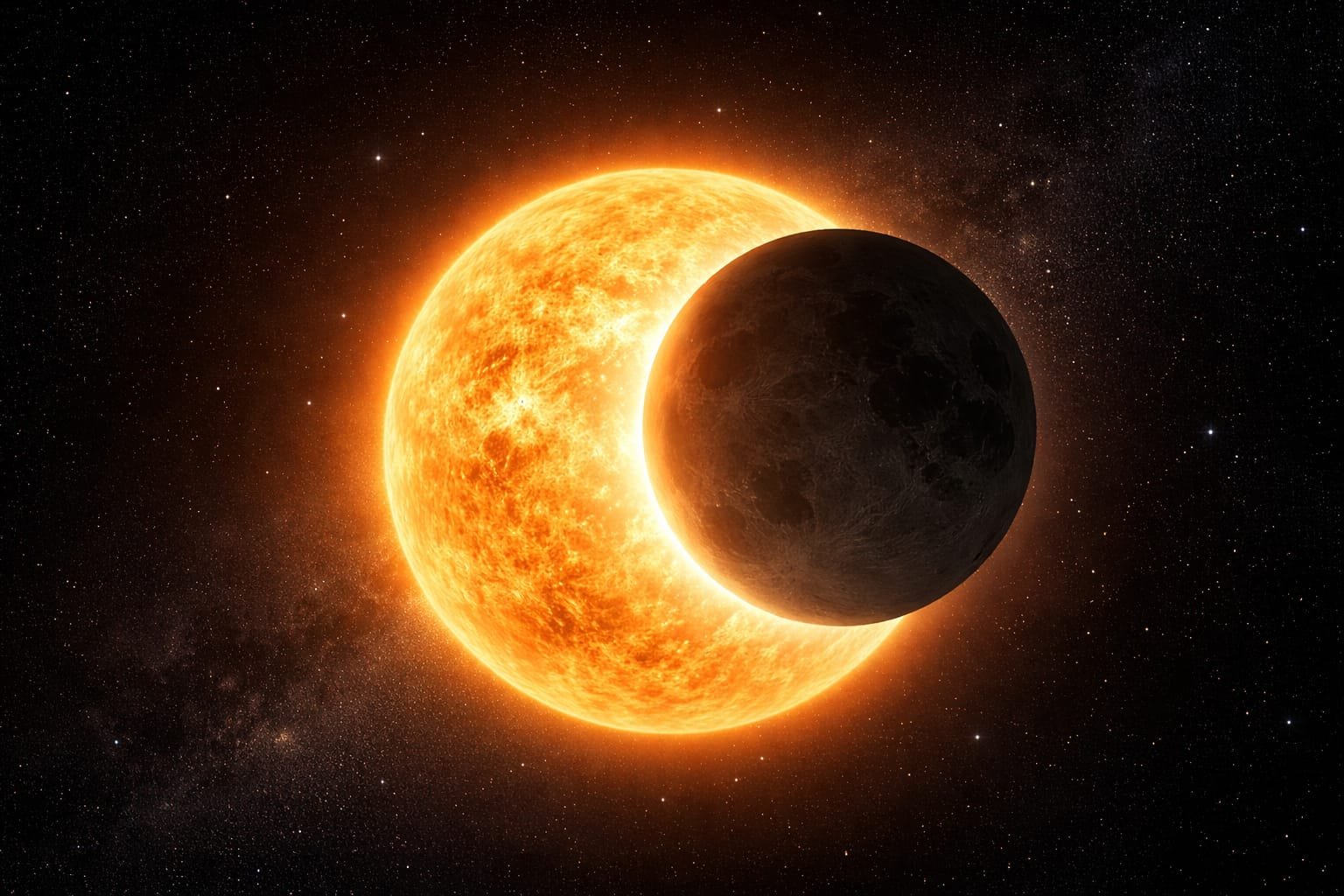 आंशिक सूर्यग्रहण के दौरान सूर्य और चंद्रमा की स्थिति का खगोलीय चित्रण