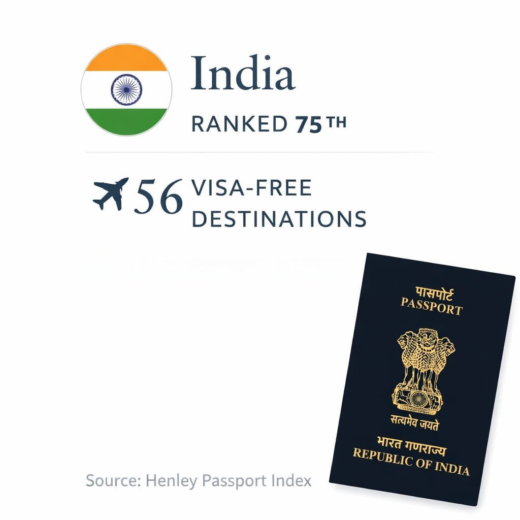 हेनली पासपोर्ट इंडेक्स 2026 की रैंकिंग सूची दिखाती ग्राफिक इमेज