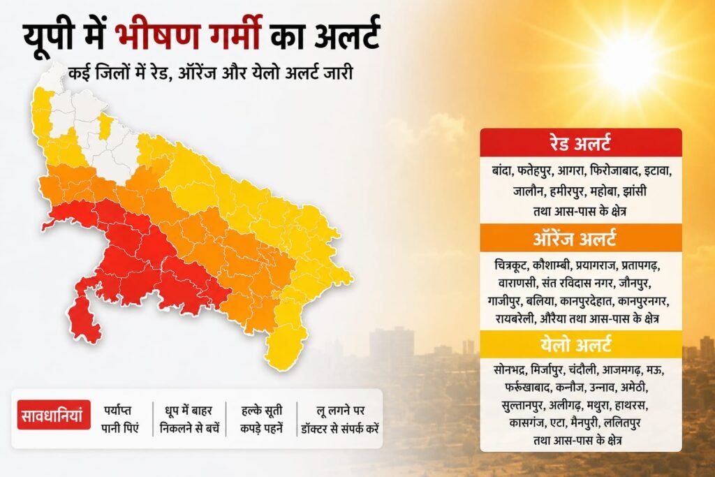 यूपी हीटवेव अलर्ट: कई जिलों में रेड, ऑरेंज और येलो अलर्ट जारी